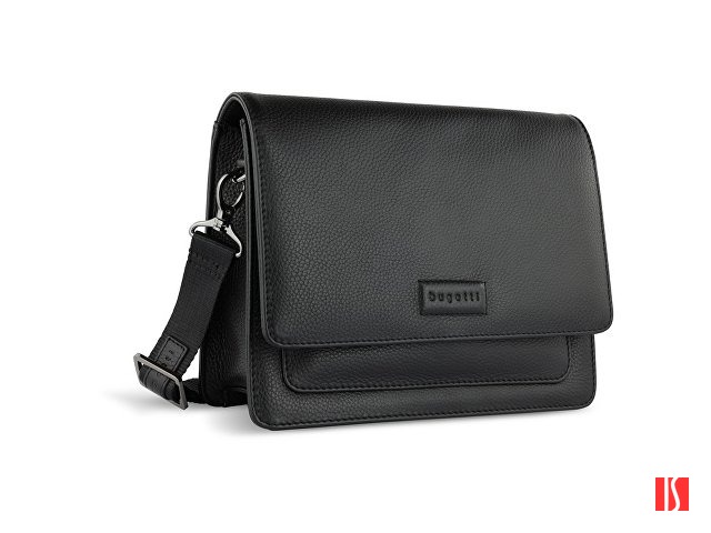 Сумка через плечо женская BUGATTI Elsa, чёрная, воловья кожа/полиэстер, 25х8,5х20 см