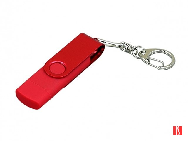 Флешка с поворотным механизмом, c дополнительным разъемом Micro USB, 16 Гб, красный