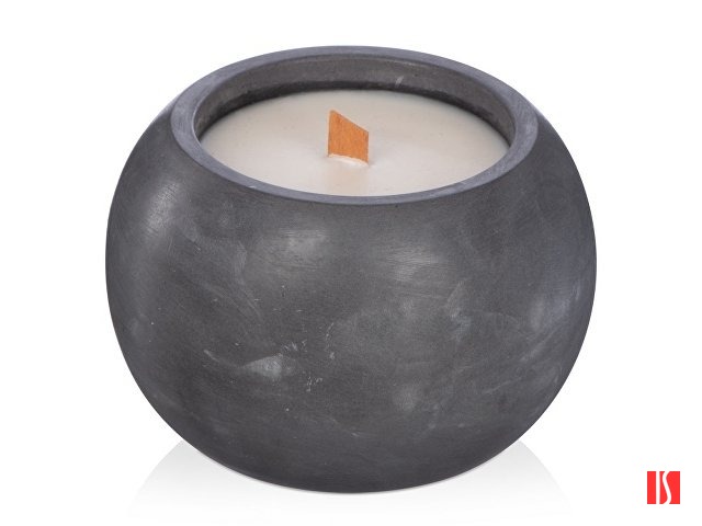 Круглая свечка в бетоне, фитиль дерево, spices