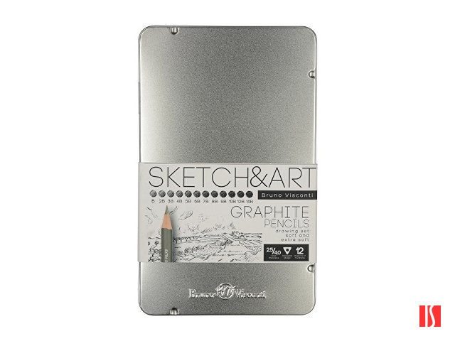 Набор чернографитовых карандашей  "Sketch & Art" ,12 шт. b-14b,  металлическая коробка с ложементом