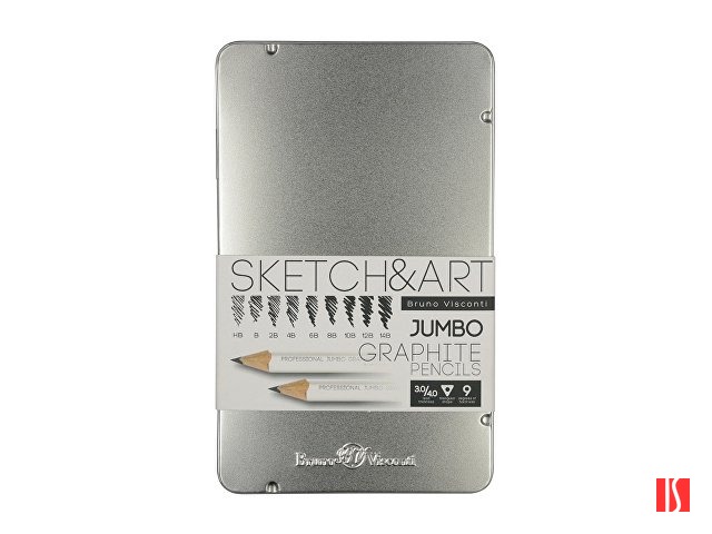 Набор чернографитовых карандашей  "Sketch & Art"  утолщенные,9 шт. hb-14b,  металлическая коробка с ложементом