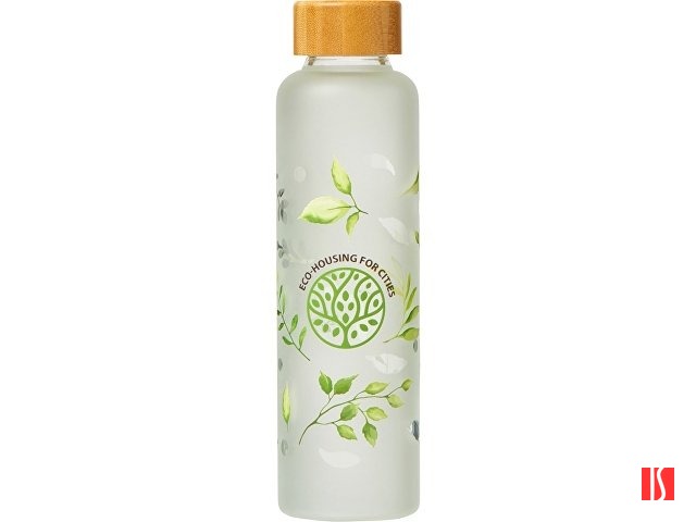 Стеклянная бутылка с бамбуковой крышкой «Foggy», 600мл, с УФ-печатью, белый, листья