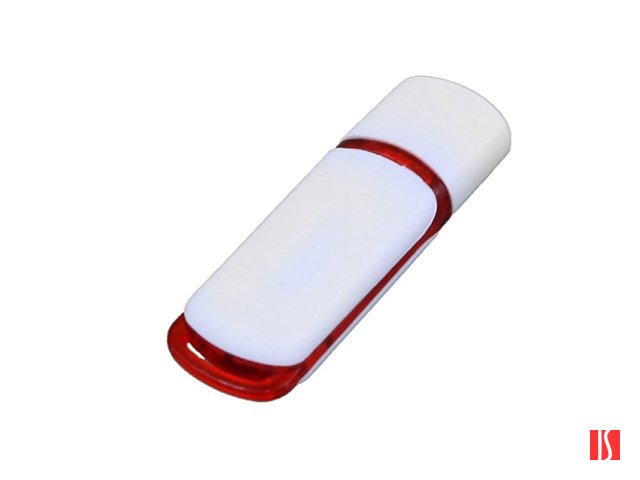 Флешка промо прямоугольной классической формы с цветными вставками, 64 Гб, белый/красный