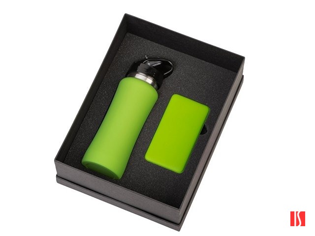 Подарочный набор с бутылкой для воды и повербанком С1, 5000 mAh, зеленое яблоко