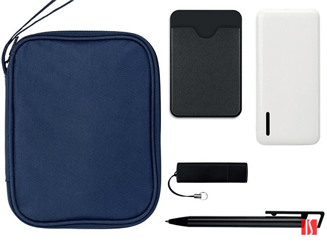 Купить Подарочный набор с флешкой, повербанком и ручкой, темно-синий/черный Подарочный набор с флешкой, повербанком и ручкой, темно-синий/черный