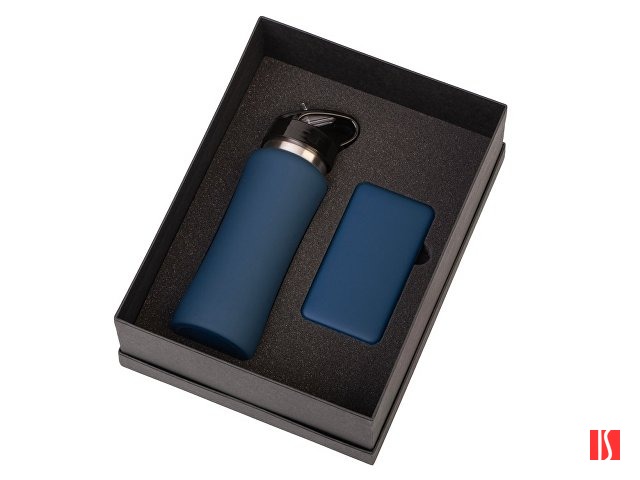 Подарочный набор с бутылкой для воды и повербанком С1, 5000 mAh, темно-синий