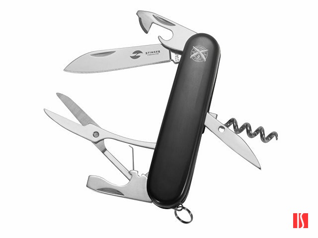 Нож перочинный Stinger, 90 мм, 11 функций, материал рукояти: АБС-пластик (чёрный)