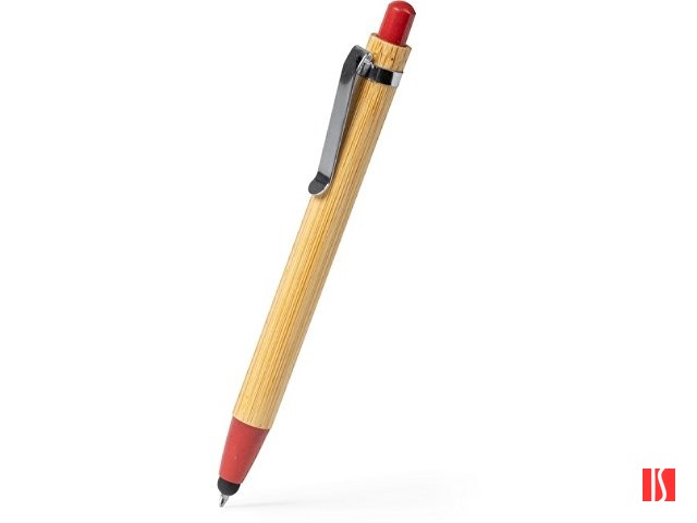 Ручка-стилус шариковая NAGOYA с бамбуковым корпусом, натуральный/красный