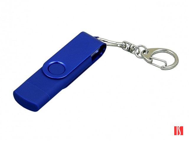 Флешка с поворотным механизмом, c дополнительным разъемом Micro USB, 16 Гб, синий