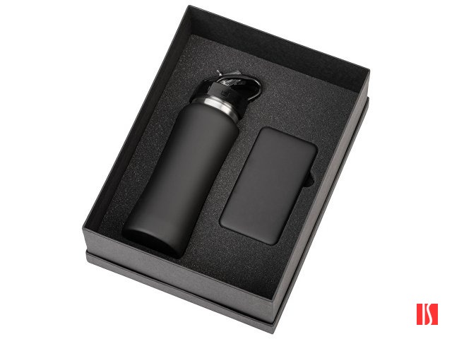 Подарочный набор с бутылкой для воды и повербанком С1, 5000 mAh, черный