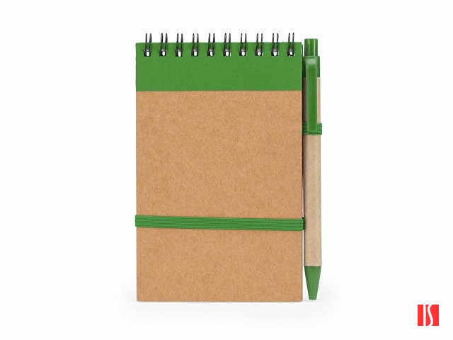 Блокнот LIEN с шариковой ручкой из переработанного картона, крафт/папоротник