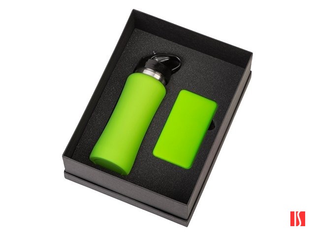 Подарочный набор с бутылкой для воды и повербанком С2, 10000 mAh, зеленое яблоко