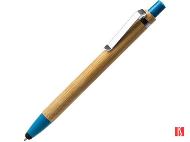 Ручка-стилус шариковая NAGOYA с бамбуковым корпусом, натуральный/голубой