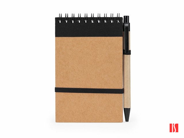 Блокнот LIEN с шариковой ручкой из переработанного картона, крафт/черный