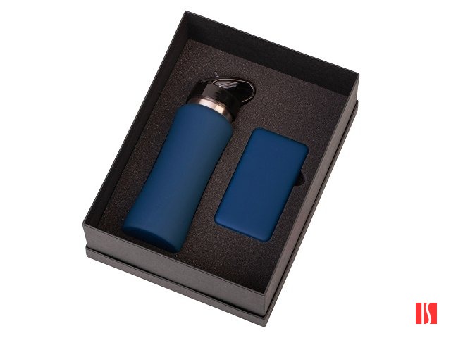 Подарочный набор с бутылкой для воды и повербанком С2, 10000 mAh, темно-синий