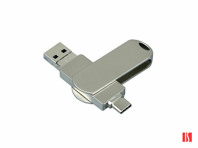 Металлическая флешка для айфона 3 в 1 (i-flash_TYPEC_3_in_1.64.S, I= 64 Гб USB 3.0, Металлический корпус. Без перс.)