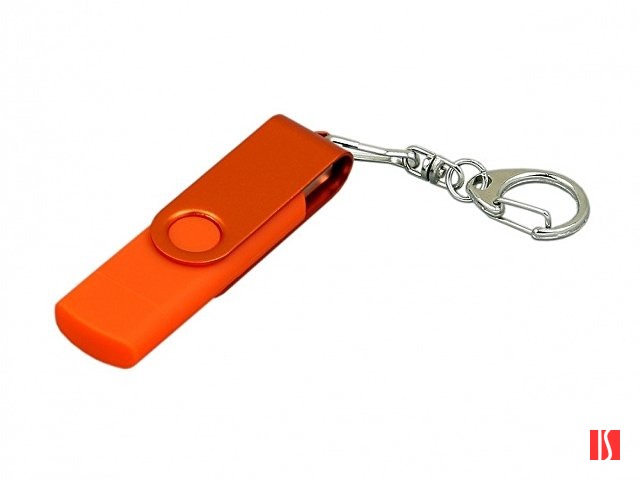 Флешка с поворотным механизмом, c дополнительным разъемом Micro USB, 16 Гб, оранжевый