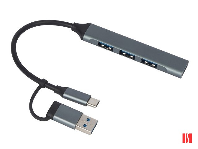 USB-хаб «Link» с коннектором 2-в-1 USB-C и USB-A, 2.0/3.0, серый