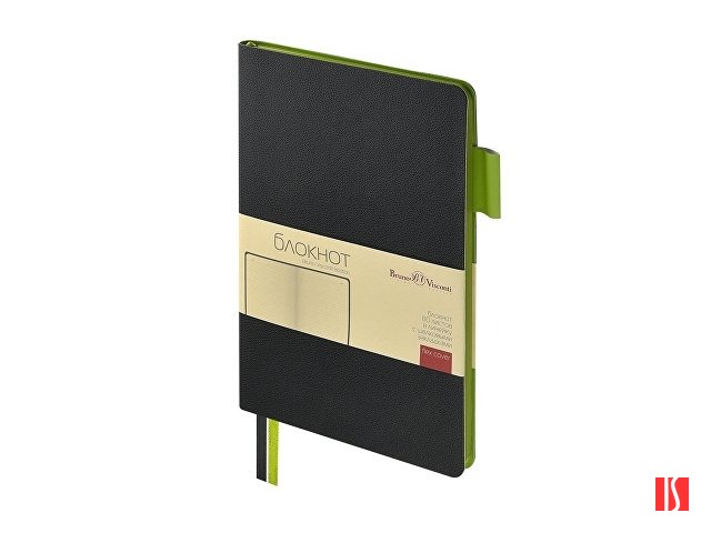 Блокнот А5 "Boston", черный с салатовым срезом