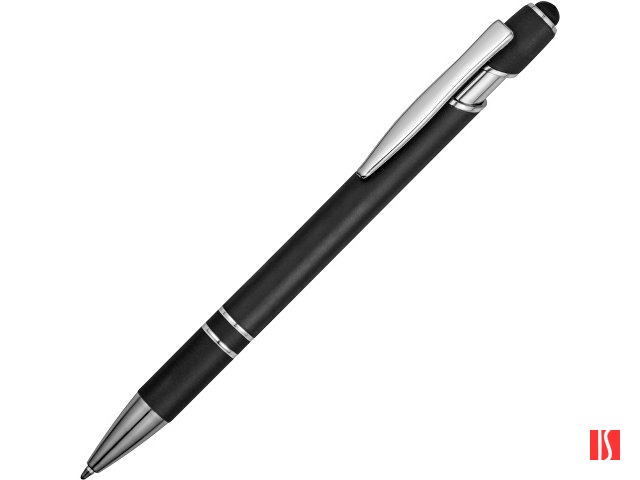 Ручка металлическая soft-touch шариковая со стилусом «Sway», черный/серебристый (P)