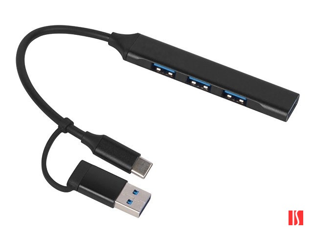 USB-хаб «Link» с коннектором 2-в-1 USB-C и USB-A, 2.0/3.0, черный