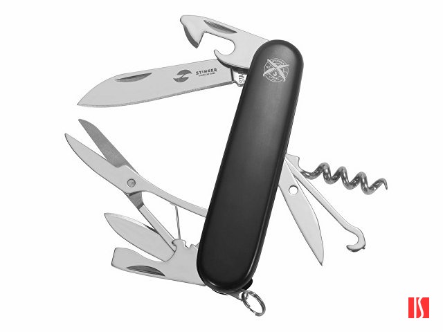 Нож перочинный Stinger, 90 мм, 13 функций, материал рукояти: АБС-пластик (чёрный)