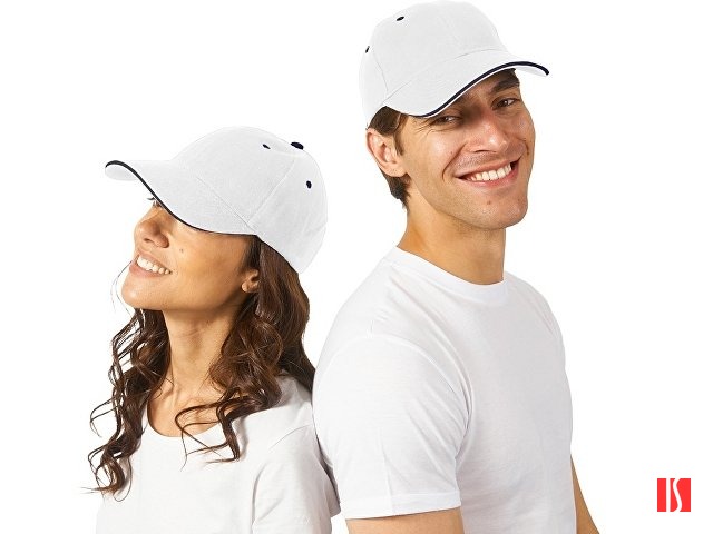 Бейсболка "New Castle" 6-ти панельная, белый/темно-синий