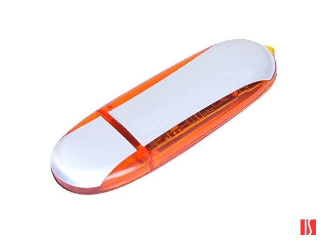 Флешка промо овальной формы, 32 Гб, серебристый/оранжевый