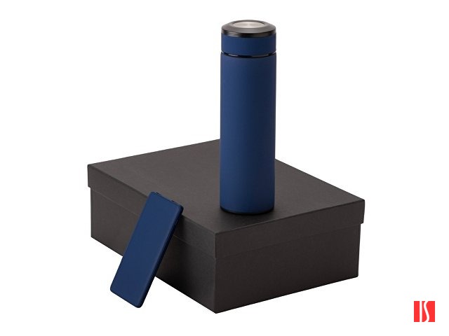 Подарочный набор с термосом и повербанком С1, темно-синий