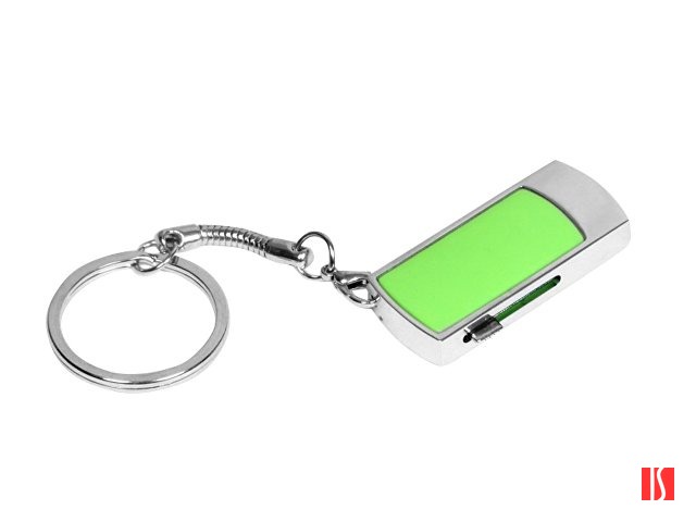 Флешка прямоугольной формы, выдвижной механизм с мини чипом, 64 Гб, зеленый/серебристый