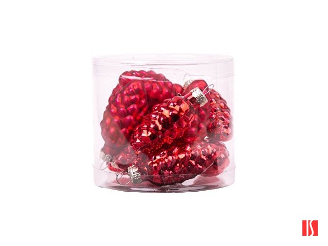 Новогоднее подвесное украшение "Красные шишки" из стекла, набор из 12 штук / 5*5*6см