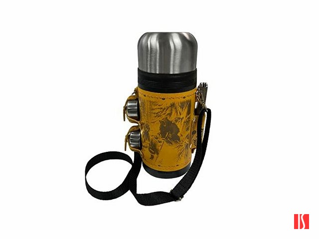 Термос в кожаном чехле, 1,2л, рыжая кожа