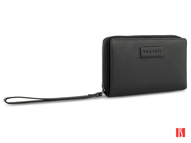 Кошелёк женский BUGATTI Elsa, с защитой данных RFID, чёрный, воловья кожа/полиэстер, 15,5х3х9,5 см