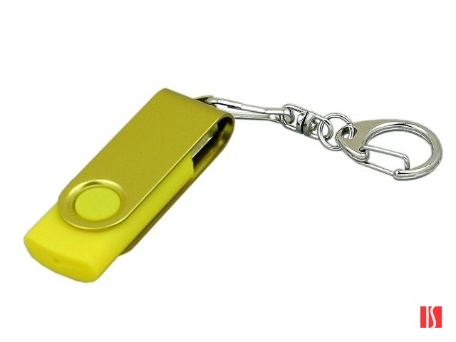 Флешка промо поворотный механизм, с однотонным металлическим клипом, 64 Гб, желтый