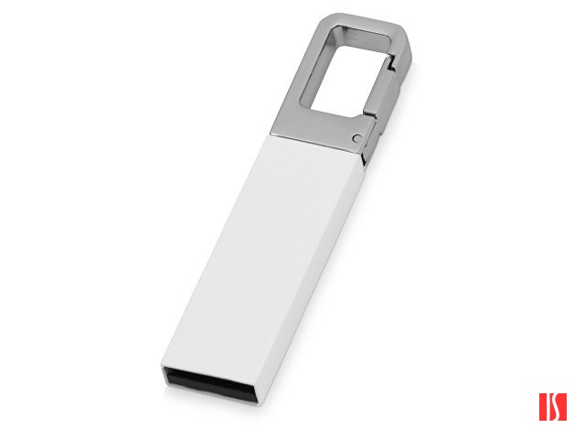 Флеш-карта USB 2.0 16 Gb с карабином "Hook", белый/серебристый