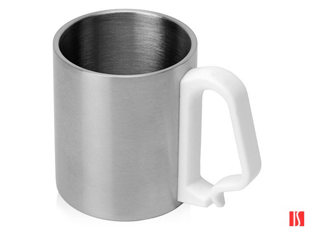 Стальная кружка Climber с пластиковой ручкой, серебристый/белый