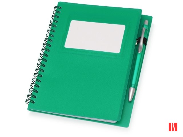 Блокнот "Контакт" с ручкой, зеленый