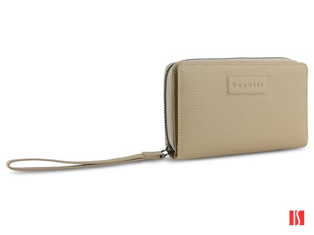 Кошелёк женский BUGATTI Elsa, с защитой RFID, песочного цвета, воловья кожа/полиэстер, 15,5х3х9,5 см