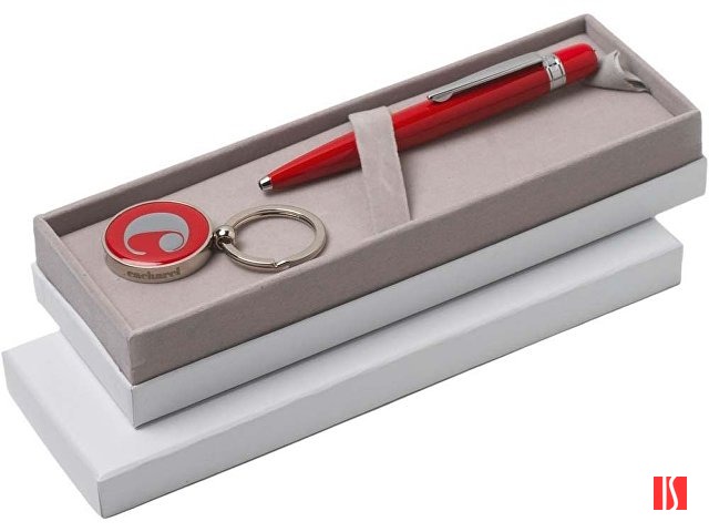 Набор Cacharel: шариковая ручка, брелок с флеш-картой USB 2. на 4 Гб, красный/серебристый