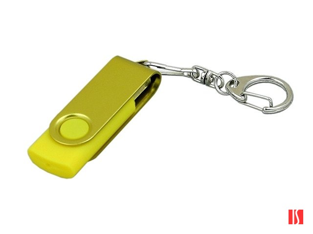 Флешка промо поворотный механизм, с однотонным металлическим клипом, 16 Гб, желтый