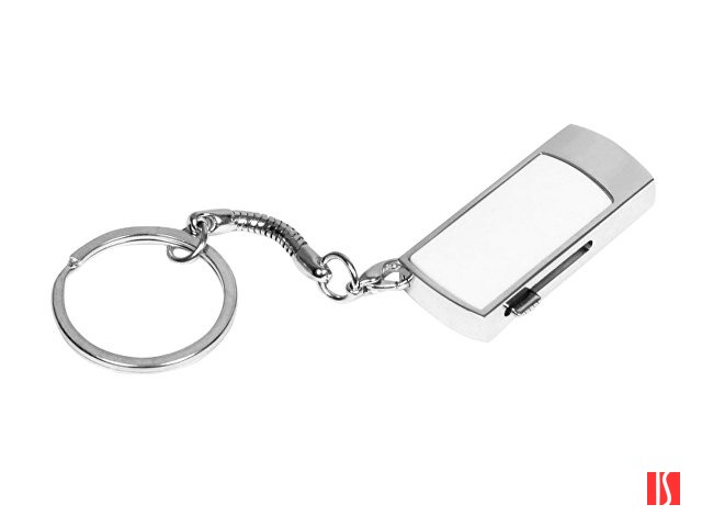 Флешка прямоугольной формы, выдвижной механизм с мини чипом, 64 Гб, белый/серебристый