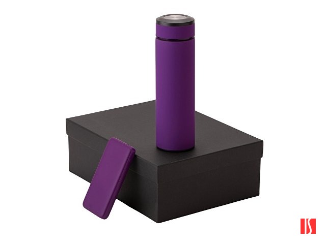 Подарочный набор с термосом и повербанком С2, фиолетовый