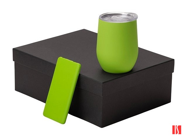 Подарочный набор с термокружкой и повербанком С1, 5000 mAh, зеленое яблоко