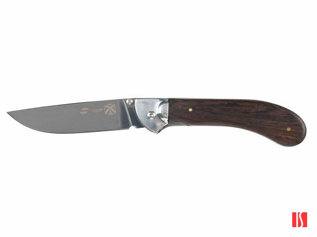 Нож складной Stinger, 105 мм, (серебристый), материал рукояти: сталь/дерево (серебристо-коричневый)