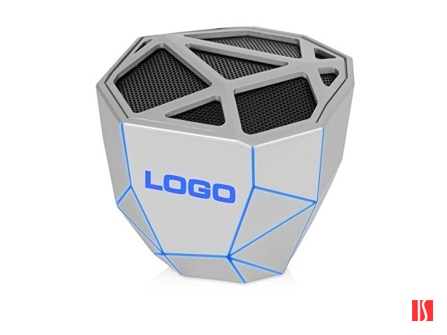 Портативная колонка «Geo», серебристый + синяя подсветка