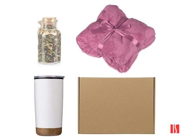 Подарочный набор с пледом, термокружкой и чаем, розовый