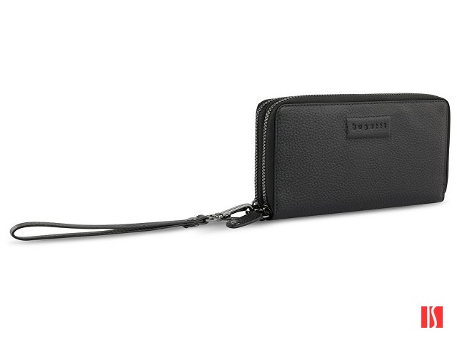 Кошелёк женский BUGATTI Elsa, с защитой данных RFID, чёрный, воловья кожа/полиэстер, 19х3х10,5 см