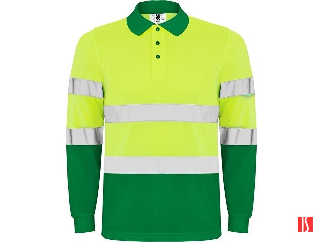 Поло "Polaris" мужское c длинным рукавом, садовый зеленый/неоновый желтый