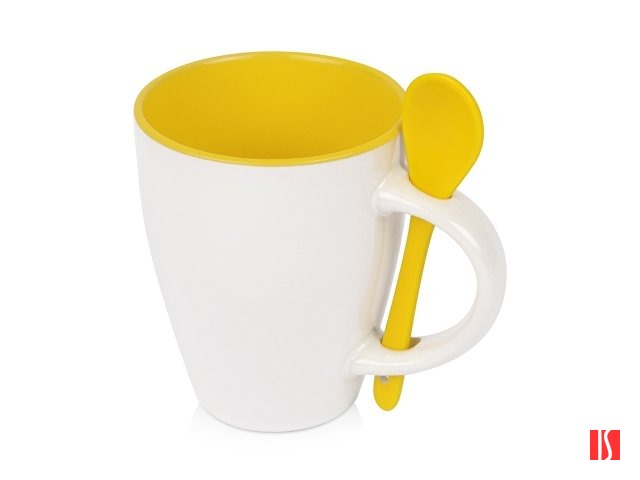 Кружка «Авеленго» с ложкой, белый/желтый