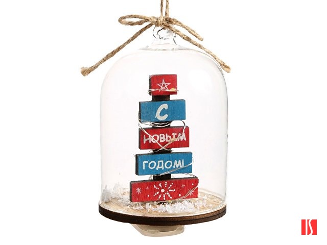 Новогоднее украшение С НГ в колбе из древесины тополя и стекла, со светодиодной подсветкой, в комплекте с 2-мя батарейками CR2032, мощностью 0,06 Вт, напряжением 3В / 11x7см